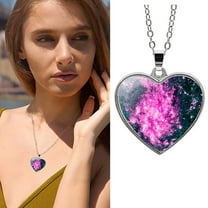 Fmlxio Initial Necklaces for Women Solar System Galaxy Double Sided Glass Universe Heart Pendant Necklace Up to 35% off