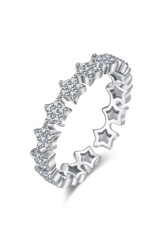 Silver Rings for Women Fashion Hollowed Out Cool And Mysterious Five-Pointed Star Cubic-Zirconia Outer Spins Wonderful Gift Sales Today Clearance