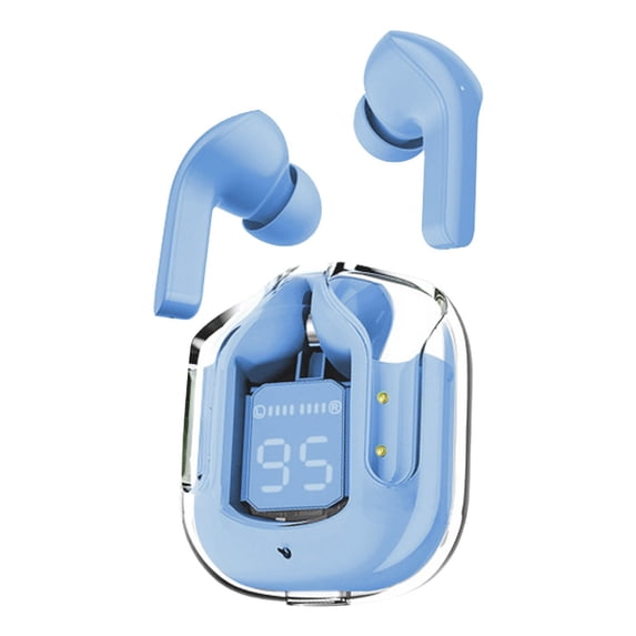 Fmlxio Wireless Headphones Bluetooth Crystal Earbuds,Transparent Digital Display Wireless Bluetooth Headset Bilateral Stereo Bass Copper Ring Speaker With Charging Bin on Clearance