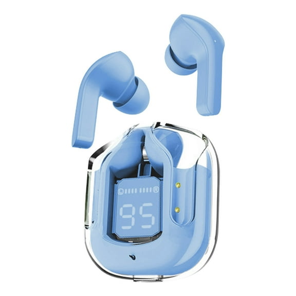 Fmlxio Wireless Headphones Bluetooth Crystal Earbuds,Transparent Digital Display Wireless Bluetooth Headset Bilateral Stereo Bass Copper Ring Speaker With Charging Bin on Clearance