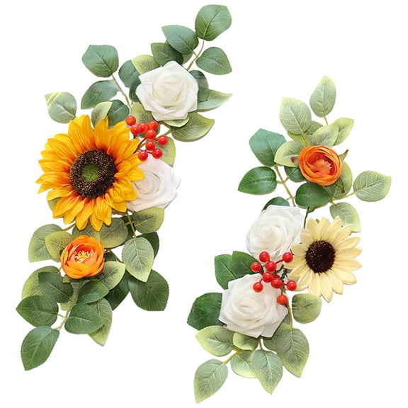 Fmnung 2 Pcs Wedding Arch Flowers, Artificial Rose Sunflower Welcome Sign Decorations, Faux Floral Set for Party Ceremony Wedding Centerpieces, Orange