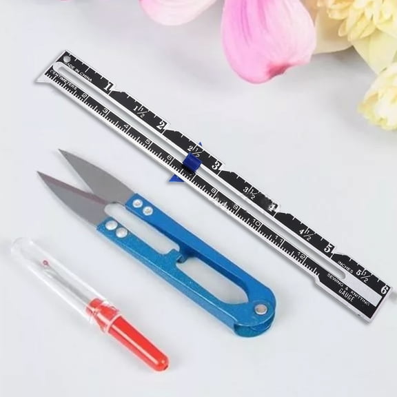 Fmnung 3Pc Sliding Seam Gauge Ruler, Sewing Measuring Tool with Adjustable Marker, Quilting Hem Gauge for DIY Crafts, Inch and Centimeter Scale, Durable Metal Slider, for Tailors and Quilters