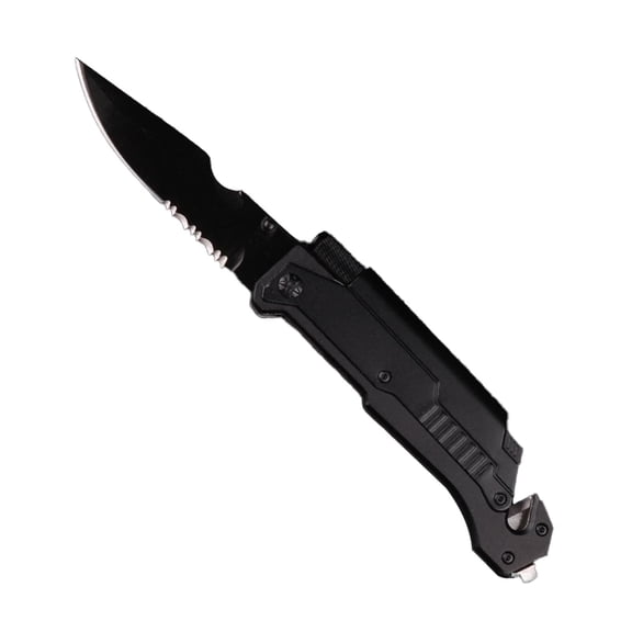 Fmnung 6-in-1 Survival Knife for Men, 8 Inch Folding Pocket Knife with LED Light, Seat Belt Cutter, Glass Breaker, Bottle Opener, Multitool for Camping, Hunting