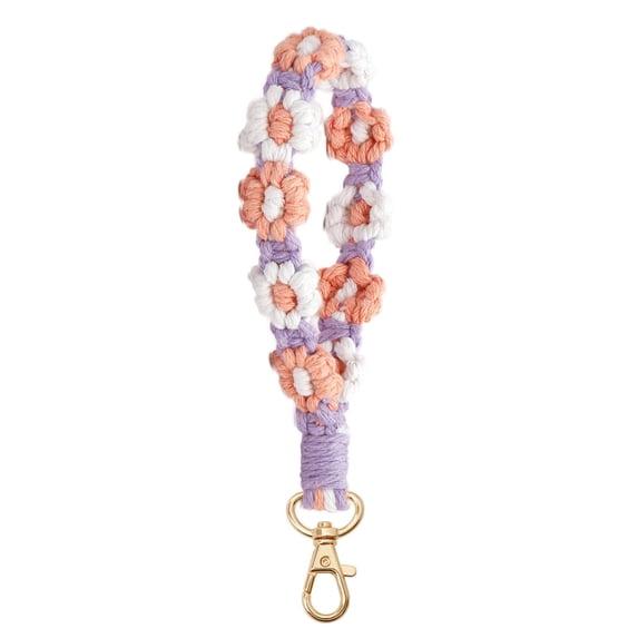 Fmnung Boho Handmade Macrame Keychain, 5.2 Inch Wristlet Keychain with Daisy Flower Pattern, Cotton Rope Keyring for Women Girls, Aesthetic Bag Keychain, 6 Colors Available