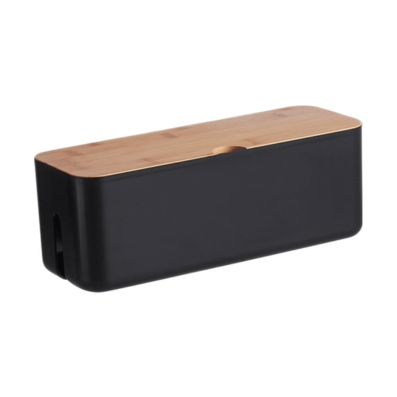 Fmnung Cable Management Box, Cord Organizer with Wood Lid for Desk TV Computer, Hide Power Strips and Cords, Cable Box with Ventilation Holes, White/Black