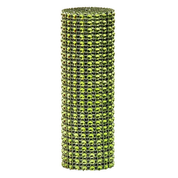 Fmnung Crystal Rhinestone Ribbon Mesh Wrap, 4.6 x 35.4 Inch Plastic Diamond Bling Roll for Wedding Cake Party Decoration, Army Green