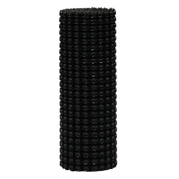 Fmnung Crystal Rhinestone Ribbon Mesh Wrap, 4.6 x 35.4 Inch Plastic Diamond Bling Roll for Wedding Cake Party Decoration, Black