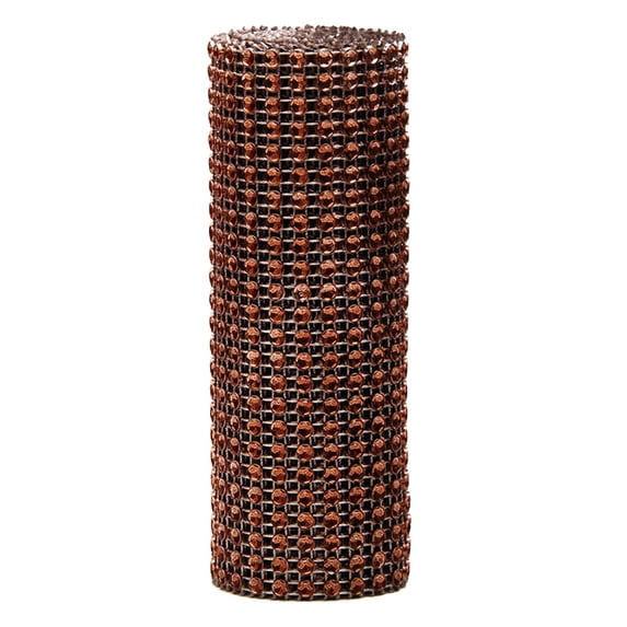 Fmnung Crystal Rhinestone Ribbon Mesh Wrap, 4.6 x 35.4 Inch Plastic Diamond Bling Roll for Wedding Cake Party Decoration, Coffee