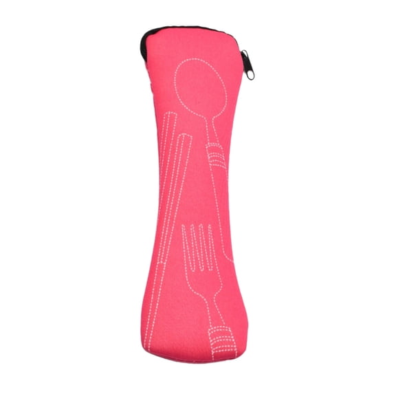 Fmnung Fabric Zipper Cutlery Pouch, 7.9 x 2.4 Inch Reusable Spoon and Fork Storage Bag, Lightweight Portable Utensil Case for Camping, Picnic, Lunch, Magenta