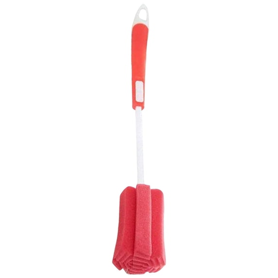 Fmnung Long Handle Bottle Brush, Soft Sponge Scrubber for Baby Bottles, Thermoses, Glasses, and Tumblers, Scratch-Free Cleaning Tool with Hanging Hook, 11.4 Inch Red