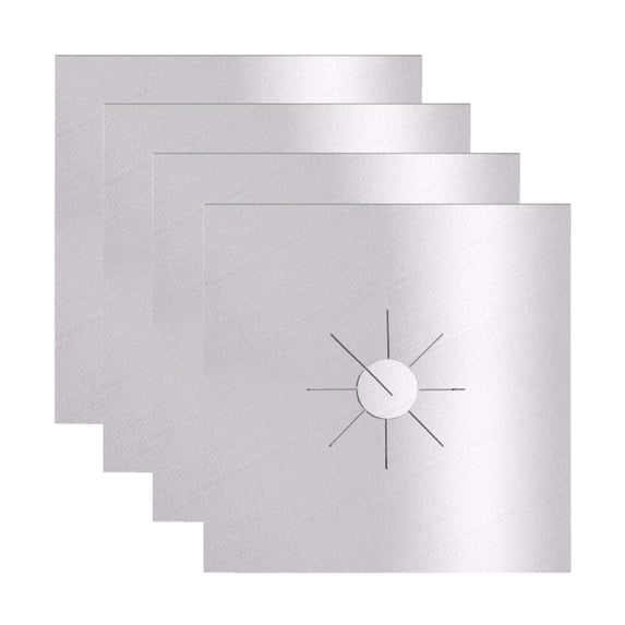 Fmnung Stove Burner Cover, 4 Pack 10.6x10.6 Inch Reusable Non-Stick Gas Stove Protector, Heat Resistant Teflon Liner, Cuttable Kitchen Drip Catcher, Silver
