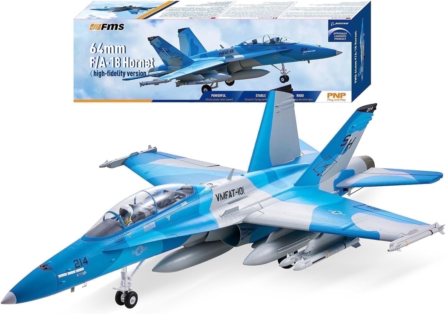 Fms Rc Jets 64mm F-18（SIM） Hornet EDF Fighter Jet Rc Airplanes for Adults Remote Control Planes PNP(NO Transmitter Batteries and Charger)