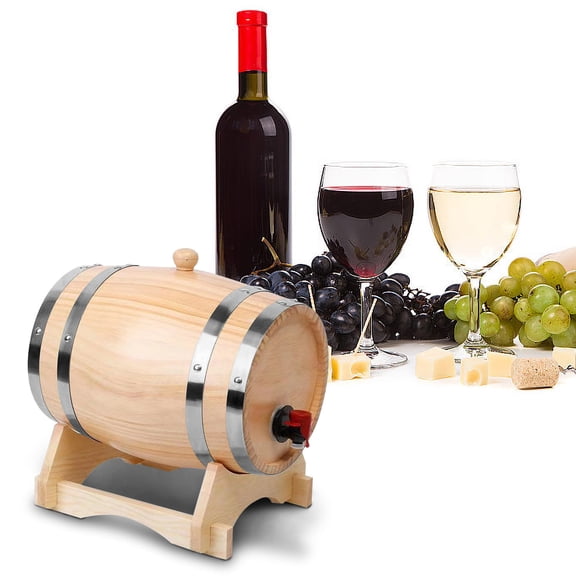 Fmxomd 1 Liter Wine Barrel with Wood Stand, Bung & Spigot - Mini Whiskey Barrels for Red Wine, Bourbon, Whisky, Tequila, Rum, Mead Wine (1L)