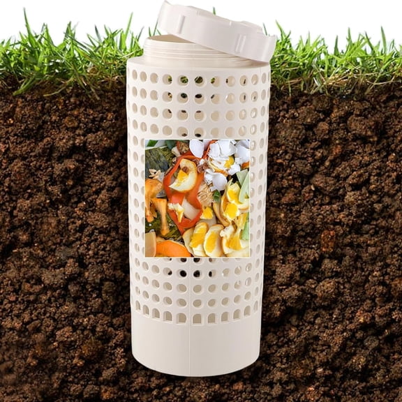 Fmxomd 1 Pack Inground Composter, Outdoor Farm Compost Bin with Lid for Raised Garden Beds, Reducing Food Waste Composting Systems - White