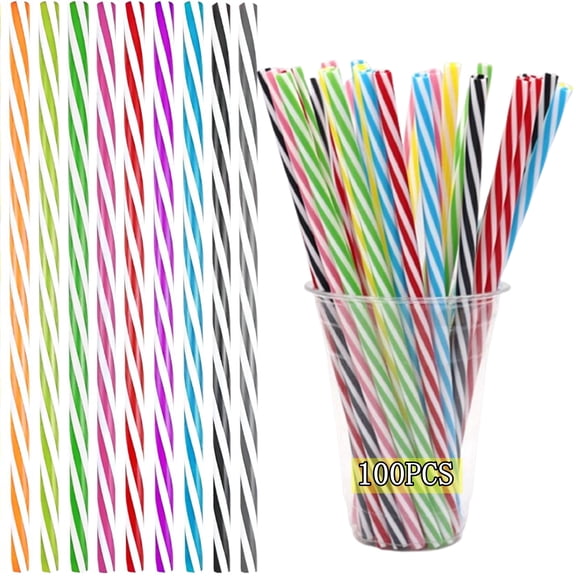 Fmxomd 100PCS Reusable Stirrer Straws-Short Assorted Color Plastic Stripe Drinking Straws Pipes for Milk & Juice & Coffee & Smoothies & Cocktail & Kids Straws Kit(0.27x9 Inches)