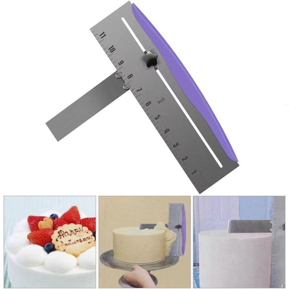 Fmxomd 12 Inch Cake Scraper Smoother, Stainless Steel Cake Bench Scraper Decorating Tools for Icing Frosting Cream Edge - Adjustable Kitchen Spatula for Mousse, Cheese, Cream Cake (Purple)