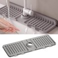 thumbnail image 1 of Fmxomd 16.3 x 5.5in Silicone Faucet Mat for Kitchen Sink, Sink Protector Splash Guard Drip Catcher Tray, Soap Sponge Holder Drying Mat, Self-Draining Silicone Mat (Gray), 1 of 3