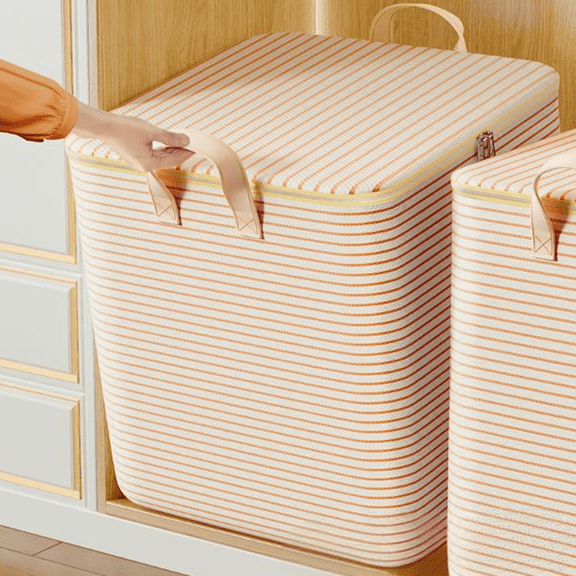 Fmxomd 1Pack Clothes Storage Bins, Foldable Storage Bin for Clothes, Stripes Clothing Storage Bins with Lid, Storage Box With ＆ Zippers＆ Durable Handles.(Yellow,180L)
