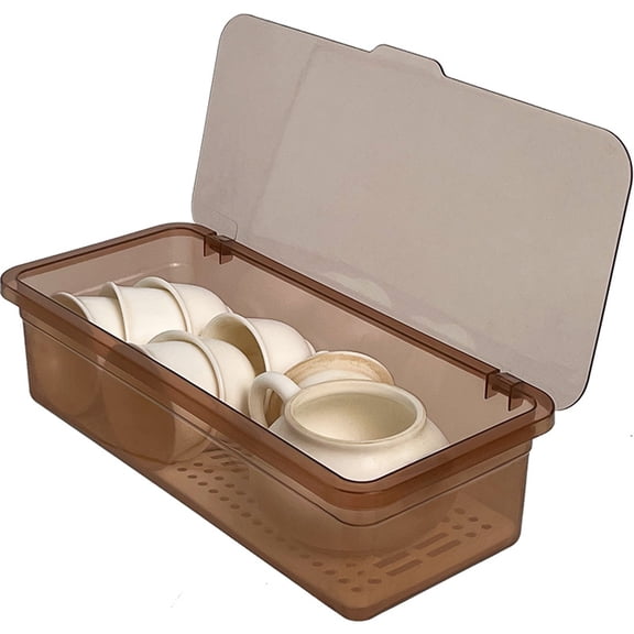 Fmxomd 1Pack Flatware Tray with Lid and Drainer, Large Plastic Silverware Utensils Kitchen Drawer Organizer Clear Cutlery Storage Container with Cover Dinnerware Holder Box for Home, Travel, Coffee