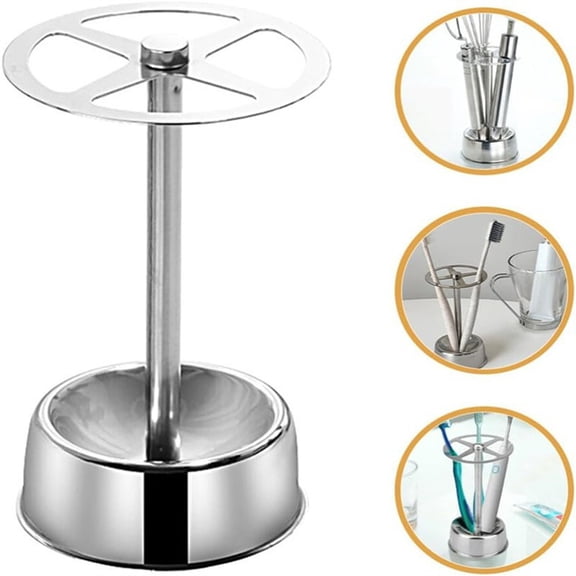 Fmxomd 1Pack Stainless Steel Toothbrush Holder Stand: Rustproof Bathroom Countertop Organizer, 4 Ventilated Slots Hold Manual Toothbrushes, Razor, Silver