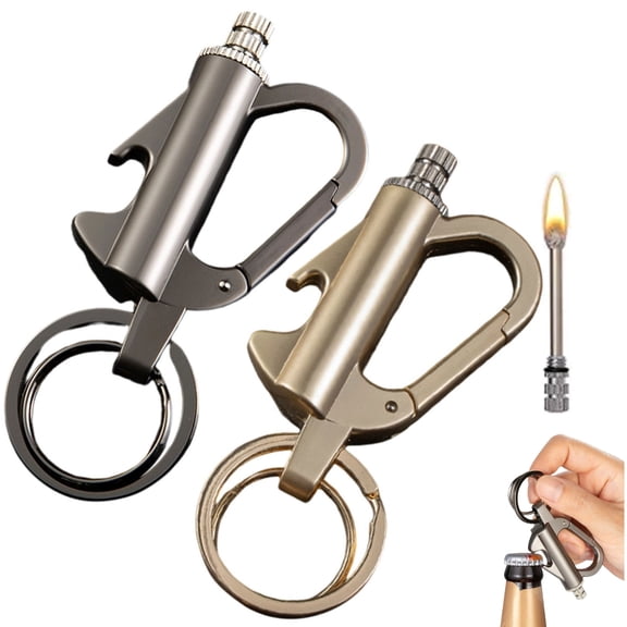 Fmxomd 2 Pack Match Keychain Lighter, Metal Infinity Lighters with Bottle Opener, Waterproof Match, Emergency Matchstick, Survival Flint Fire Starter (Black+Gold)