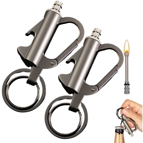 Fmxomd 2 Pack Match Keychain Lighter, Metal Infinity Lighters with Bottle Opener, Waterproof Match, Emergency Matchstick, Survival Flint Fire Starter (Black)