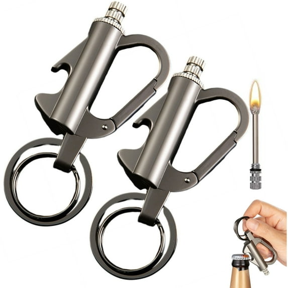 Fmxomd 2 Pack Match Keychain Lighter, Metal Infinity Lighters with Bottle Opener, Waterproof Match, Emergency Matchstick, Survival Flint Fire Starter (Black)