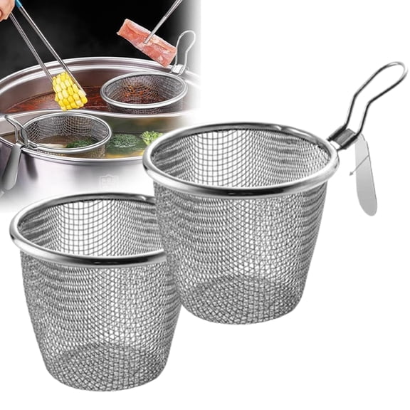 Fmxomd 2 Pack Stainless Steel Mesh Basket Strainer for Hotpot Rinsing Straining Cooking, 3.55" Serving as Home Kitchen Food Strainer