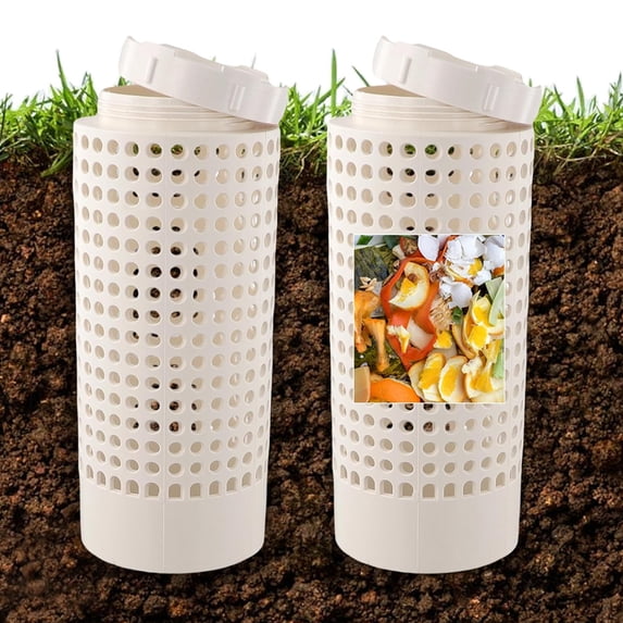 Fmxomd 2 Packs Inground Composter, Outdoor Farm Compost Bin with Lid for Raised Garden Beds, Reducing Food Waste Composting Systems - White
