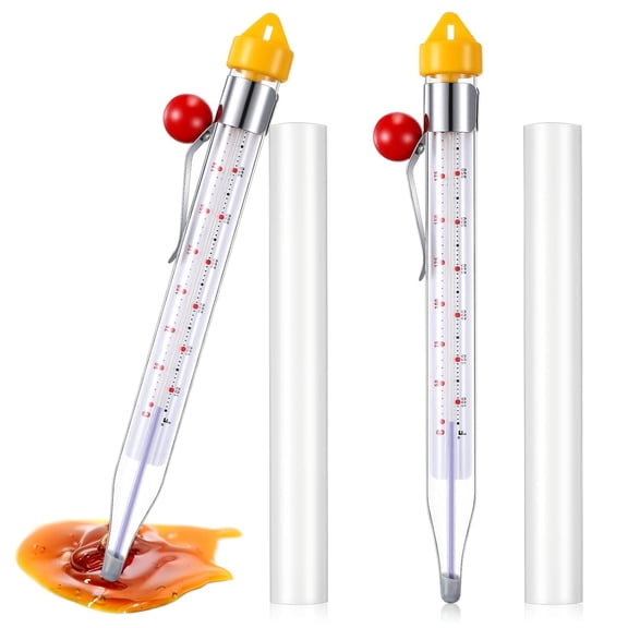 Fmxomd 2 Pcs Candy Thermometer with Pot Clip 8" Deep Fry Oil Thermometer Instant Read Cooking Food Thermograph Sugar Syrup Jam Jelly Oil Temperature Kitchen Accessories for Home Cooking