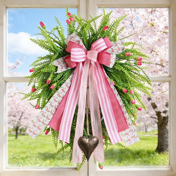 Fmxomd 20 Inch Spring Summer Flower Wreaths for Front Door, Artificial Colorful Floral Door Wreaths with Big Bow Green Leaves Farmhouse for Inside Outside Home Window Weeding Decor