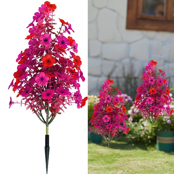 Fmxomd 22" Artificial Boxwood Topiary Ball Trees with Colorful Flowers, Fake Bushes Shrubs with Ground Spike, UV Resistant Faux Evergreen Tree for Front Porch Outdoor Garden Decor