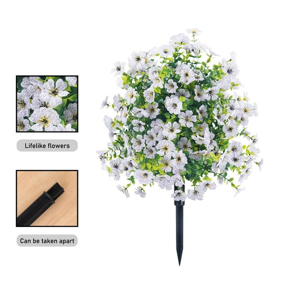 Fmxomd 23.6 inch Artificial Flowers with Ground Spikes, Can Be Planted in The Ground and in Pots, Outdoor Fake Plants for Garden, Yard, Porch, Summer Patio Decor (White)