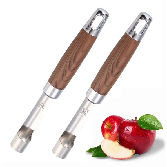 Fmxomd 2PCS Apple Cupcake Corer, Fruit Vegetable Core Remover, Healthy Stainless Steel Apple Remover with Wood Hanlde Household Kitchen Tool for Fuji, Pears, Bell Peppers