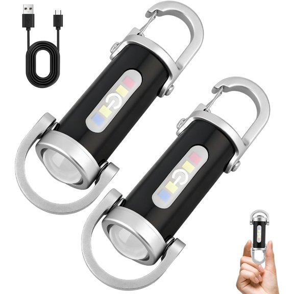 Fmxomd 2PCS Portable Rechargeable Bright Keychain Flashlight, Bright Waterproof Mini EDC Compact Keychains Flashlight, Keychain Work Light, LED USB Torch Light for Searching,Hiking,Walking