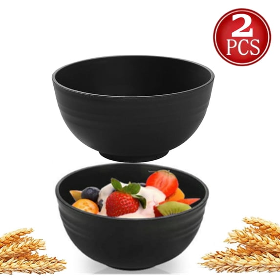 Fmxomd 2PCS Unbreakable Cereal Bowls,Dishwasher & Microwave Safe Wheat Straw Bowls, Easy-to-Clean Lightweight Desserts & Soup Bowl, Portable for Picnics, Snack Plastic Bowls Set, Black