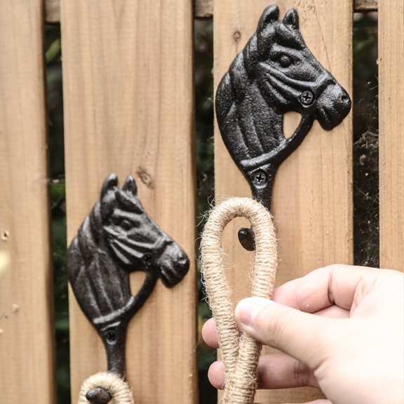 Fmxomd 2Pack Coat Hooks Wall Mounted, Rustic Horse Key Hook Holder, Heavy Duty Decorative Black Wall Hooks for Mudroom, Towels, Hat Rack, Purse Hooks, Cast Iron Decorative Antique Hooks