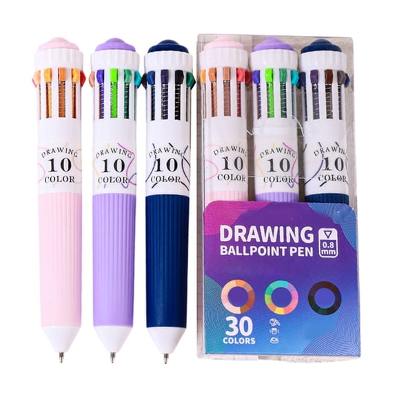 Fmxomd 3 Pack Multicolor Pens, 10-in-1 Colored Ballpoint Pen, 10 Colors, Fine Point Smooth Writing, Retractable Ballpoint Pens for Home Office Supplies