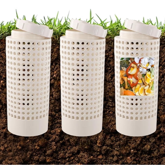 Fmxomd 3 Packs Inground Composter, Outdoor Farm Compost Bin with Lid for Raised Garden Beds, Reducing Food Waste Composting Systems - White