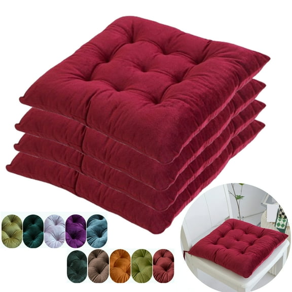 Fmxomd 4 Pack Chair Cushions for Dining Chairs Soft Seat Cushions for Kitchen Desk Chairs Square Chair Pads with Ties (15.7"x15.7", Wine Red)