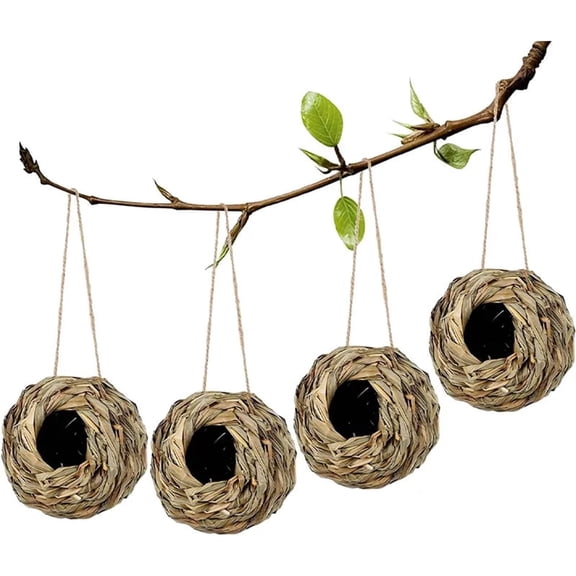 Fmxomd 4 Pack Hummingbird House - Hand Woven Bird Nest for Outdoors, Ideal Roosting Pocket for Finch, Canary, and Chickadee Birds, Perfect for Nature Lovers