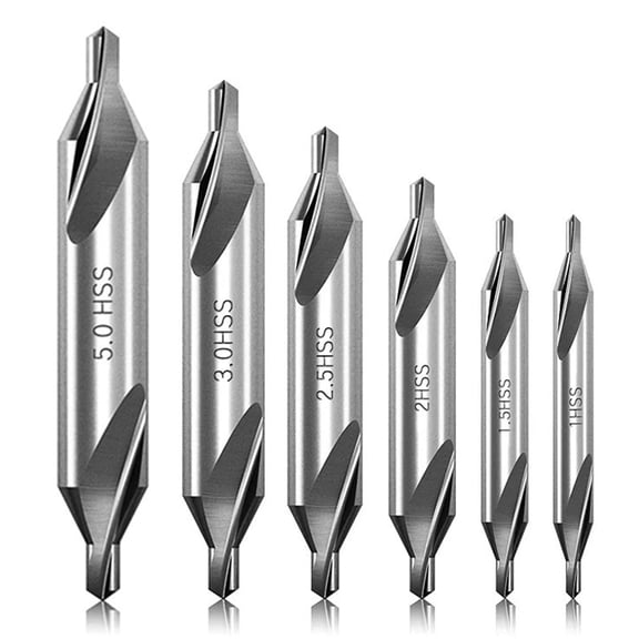 Fmxomd 6 PCS Round High Speed Steel Center Drill Bit Set, Lathe Tools with 60-Degree Angle, Countersink Drill Bits for Precise Hole Positioning on Metal Lathes.