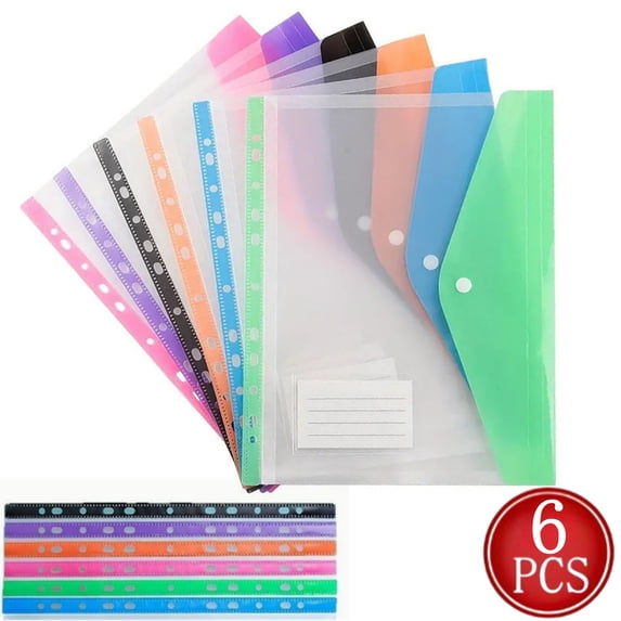 Fmxomd 6 Pack File Folders, 11 Ring Binder Folders with Pockets, Plastic Envelopes, Clear Folder for Documents with Label, 3 Ring Binder Pocket Organizer Letter Size A4 Size