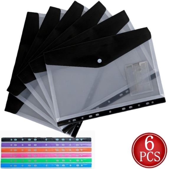 Fmxomd 6 Pack File Folders, 11 Ring Binder Folders with Pockets, Plastic Envelopes, Clear Folder for Documents with Label, 3 Ring Binder Pocket Organizer Letter Size A4 Size
