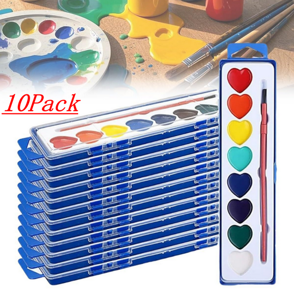 Fmxomd 8-Color Watercolor Paint Set for Kids, 10 Pack Washable Watercolors for Party Favors, Gifts, Classroom Supplies