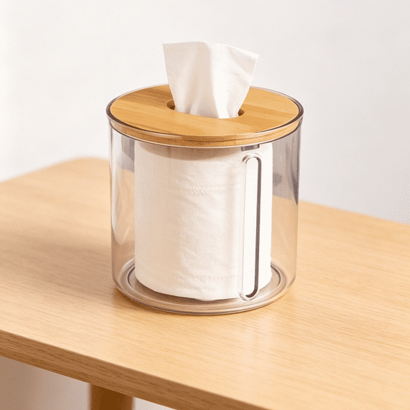 Fmxomd Acrylic Tissue Box, Acrylic Dryer Sheet Holder for Laundry Room, Table Clear Dryer Sheet Dispenser Round Tissue Box Holder for Storage on Bathroom Vanity, Countertop, Bedroom Dresser
