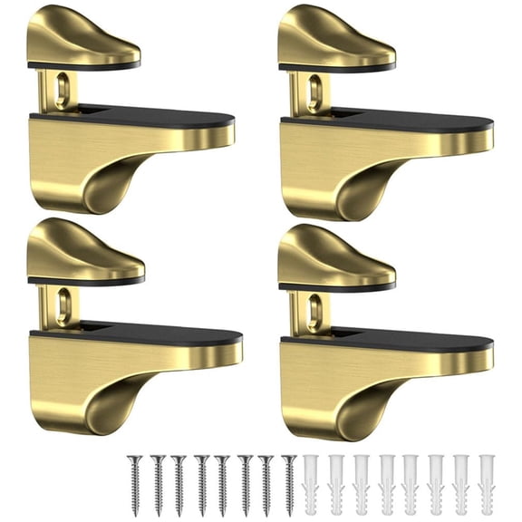 Fmxomd Adjustable Wood/Glass Shelf Bracket Wall Mount Clamps Clip Support Hardware Replacement Parts, Brushed Gold, 4 Pack