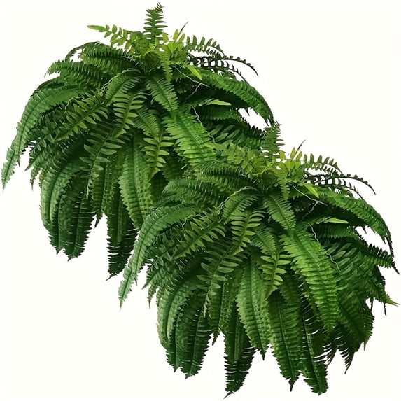 Fmxomd Artificial Boston Fern Bush- Set of 2 Artificial Ferns for Outdoors, 22Inch Faux Ferns, Suitable for Office & Living Room Decor, Branches for Each Bouquet