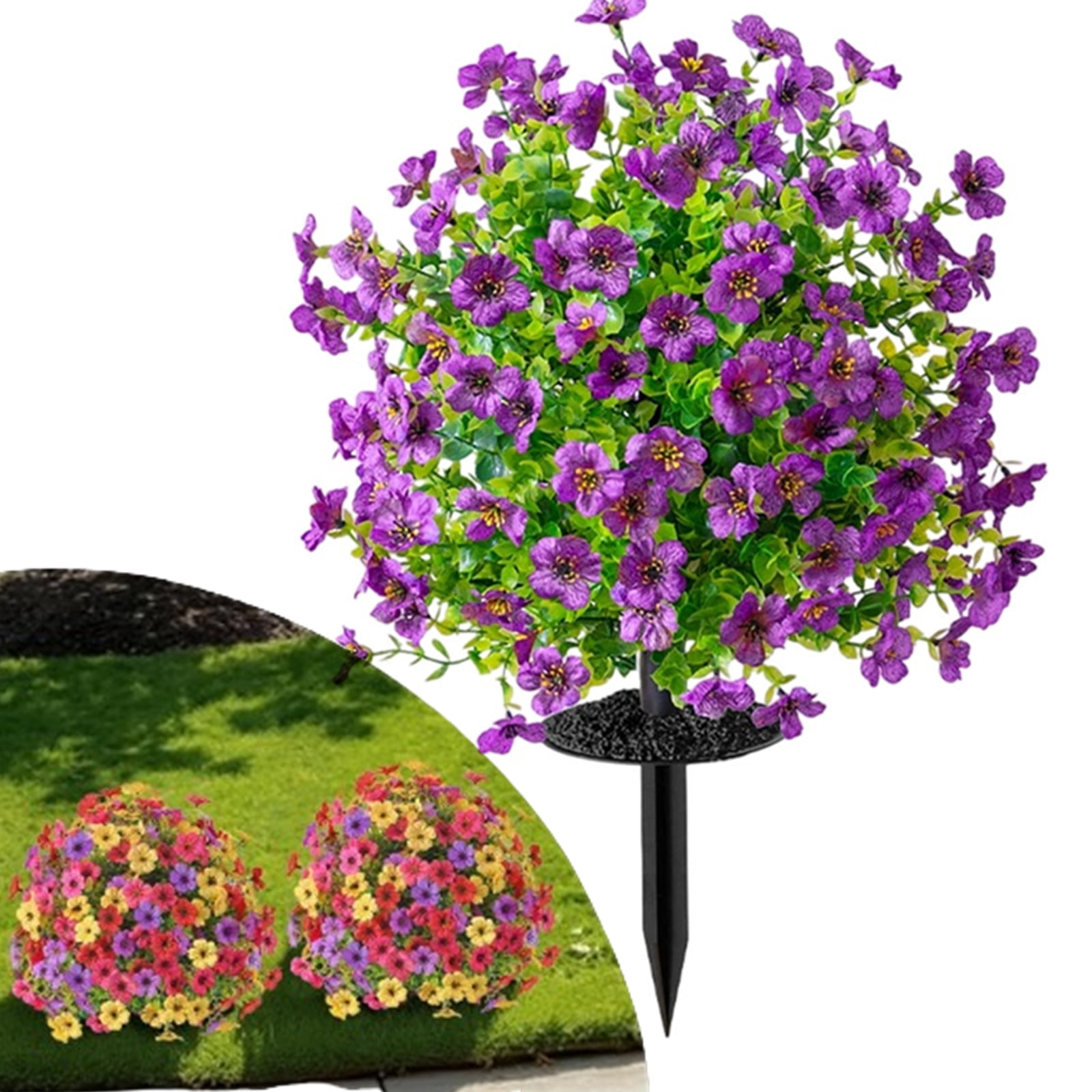 Fmxomd Artificial Boxwood Topiary Flowers with Spike 22", UV Resistant Fake Topiary Balls Tree Outdoor, Realistic Faux Violet Greenery Shrubs for Spring Porch Outdoor Planter