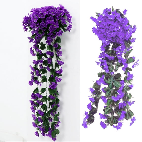 Fmxomd Artificial Faux Hanging Flowers Plants Outside Fake Violets Colorful Realistic Vines Porch Patio Yard Indoor House Wedding Party Favors(1Pack, 27.7in)